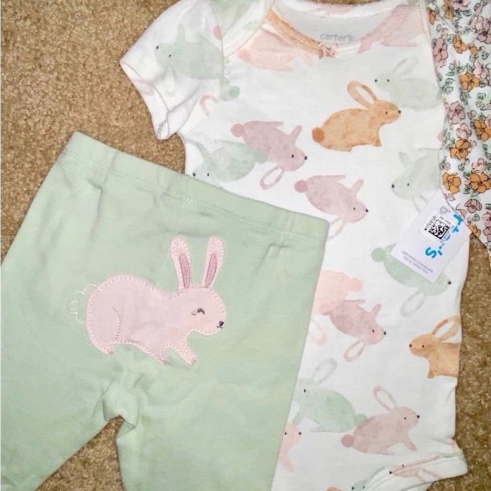 Carters Easter outfit 3 piece set baby girls 9 months easter bunny floral NWT - Picture 3 of 5